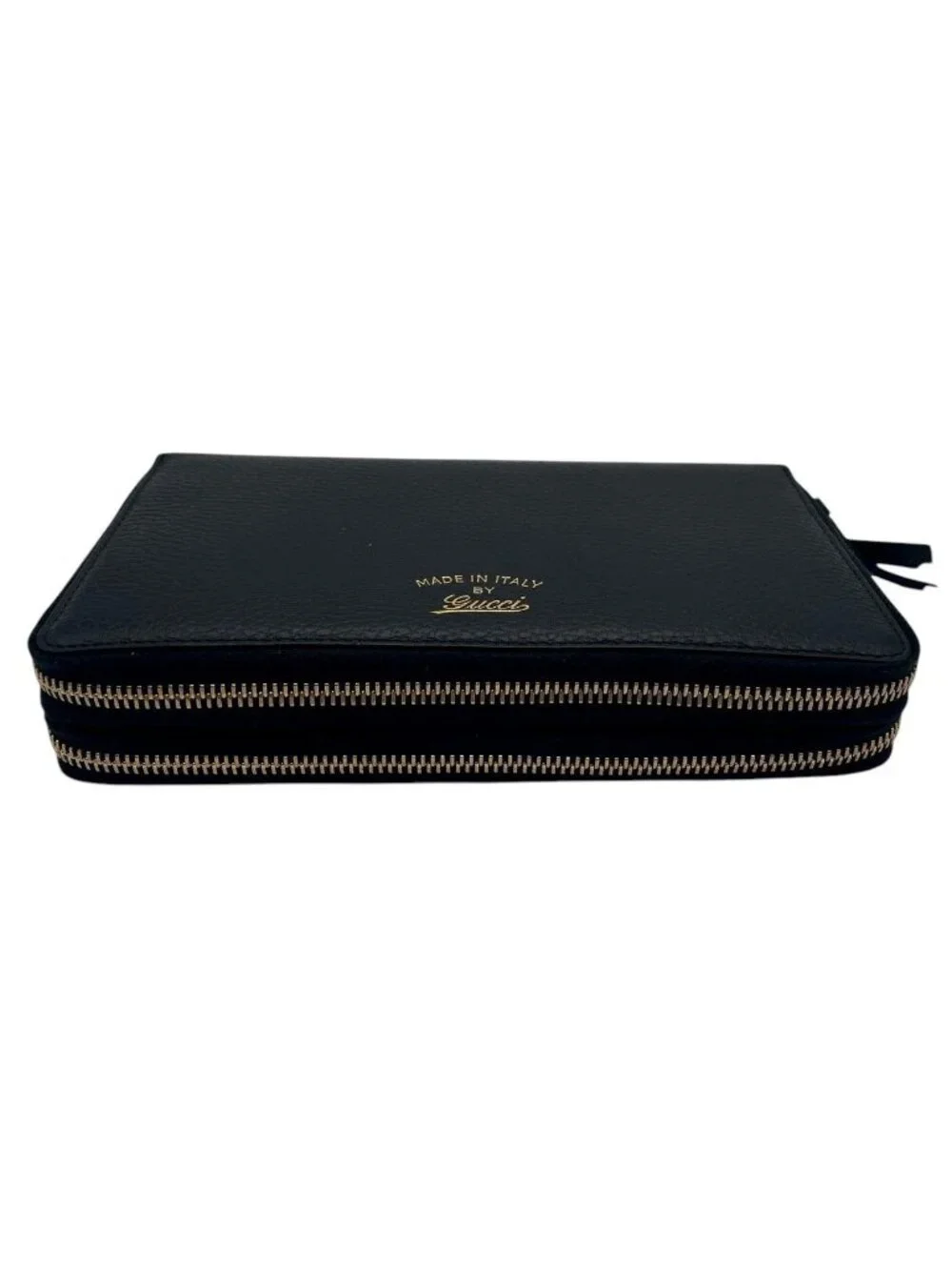 Gucci Wallet Swing Travel Case Bifold Double Zipper Zip Around Leather Black